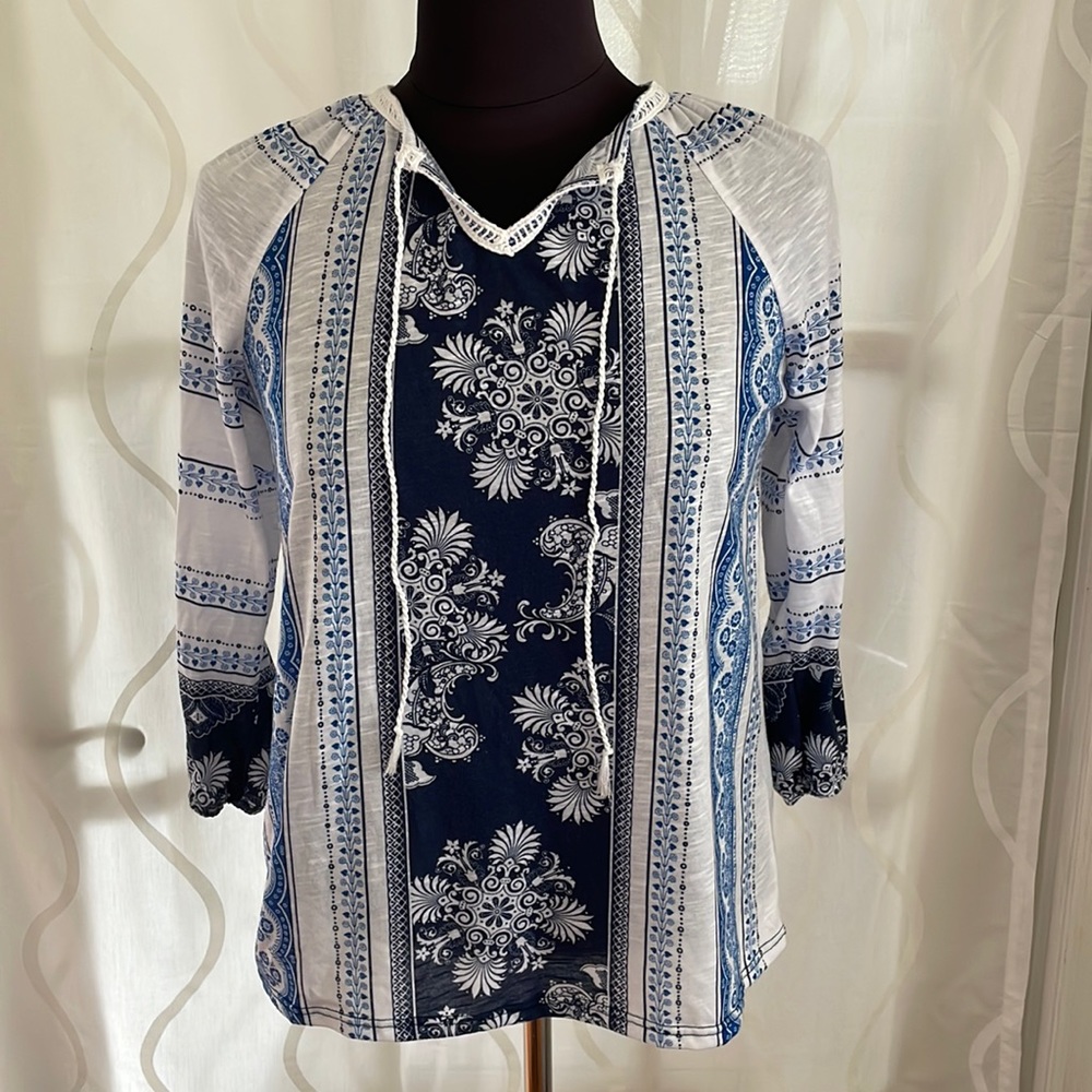 Davina Blue & White Blouse , Small